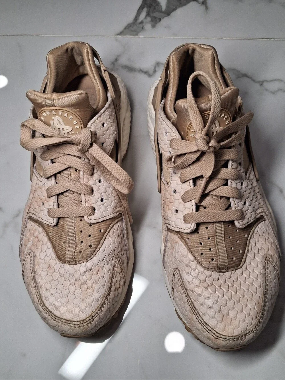 Nike Air Huarache Snakeskin Beige Lace Up Running Sneaker US 9